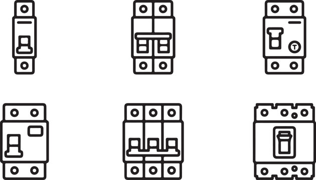 Six types of electrical circuit breakers and switches vector icons Vector