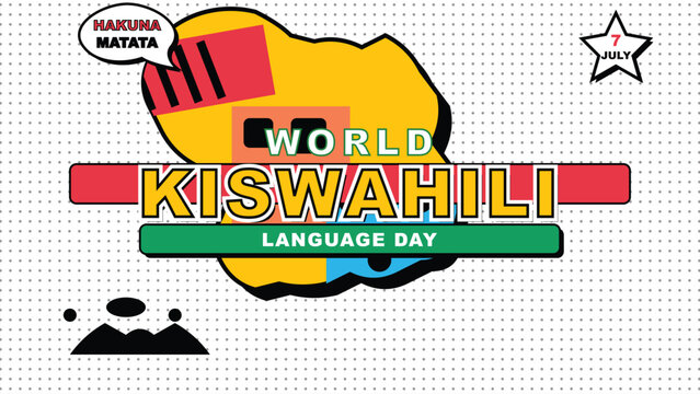 World Kiswahili Language Day Africa Map July 7 Pop Art Comic Style Illustration Social Media Banner Educational Poster Design Swahili Language Cultural Heritage