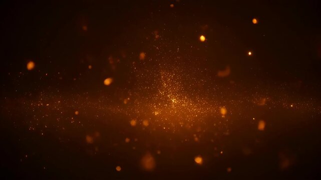 Abstract animation background with glowing orange particle field, warm light and soft bokeh in dark space for elegant motion design and SEO friendly abstract visual texture