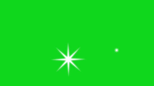 Camera Flashes, Star twinkling, Sparkle Star animation, blinking light effect on transparent green background with alpha channel. 4K loop effects