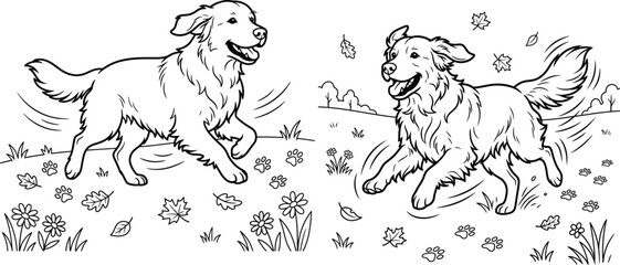 Obraz premium Golden Retriever Dog Coloring Pages Bundle | Printable Running Puppy Line Art for Kids