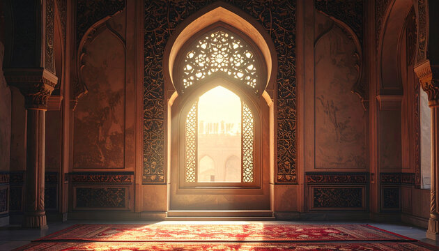 Aesthetic Mosque Interior with Elegant Islamic Architecture
