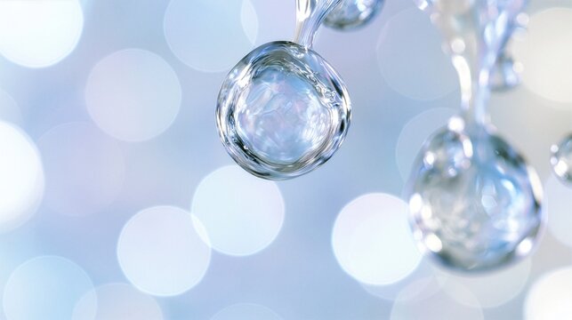 青い背景に浮かぶ水滴のテクスチャー