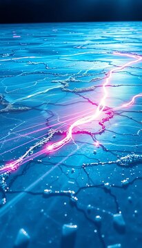 Colorful streaks of light dance across icy surface, pucks, flying
