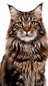 Majestic Maine Coon Cat Sitting Proudly in Studio Portrait.