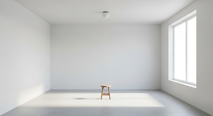 Fototapeta premium Minimalist room with wooden stool and natural light