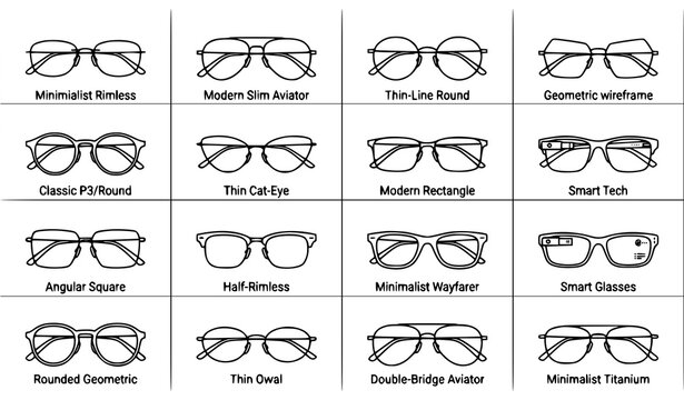 Sleek thin line eyeglasses silhouette vector icon template lightweight modern glasses frames for tech web graphics
