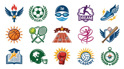 Fototapeta premium Sports Icons - Diverse Athletic Emblems Symbols in Flat Vector Art
