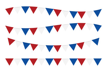 Fototapeta premium French Bastille Day Bunting Flags Vector Decoration with Red White Blue Pennant Garland Set
