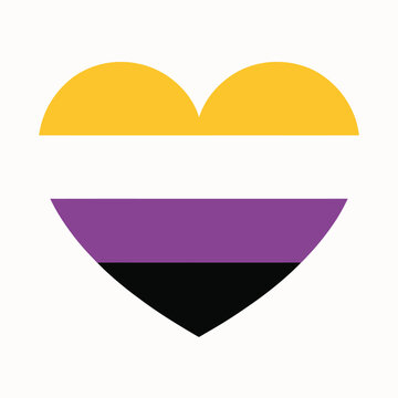 Heart symbol featuring a nonbinary pride flag design represents inclusivity and diverse gender identity.