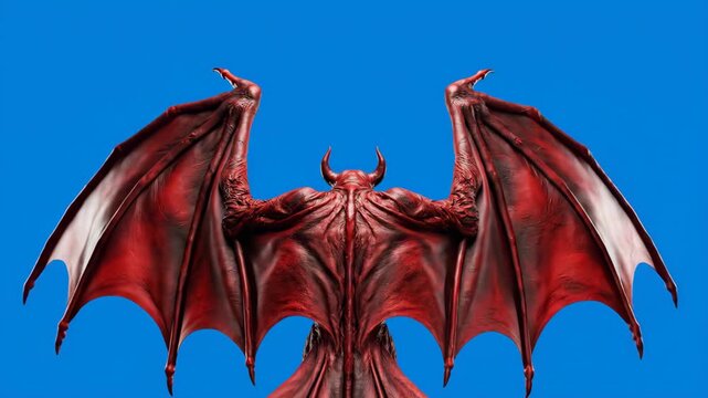 Majestic Red Dragon Spreading Its Wings Against Blue Sky.