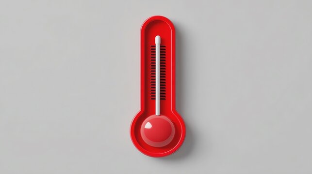 Bright red thermometer on a gray background.