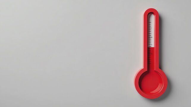 Bright red thermometer on a neutral background.