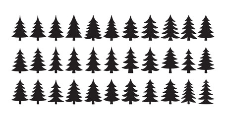 Seamless row of coniferous tree silhouettes creating a forest border for landscape and wilderness design. © Farik