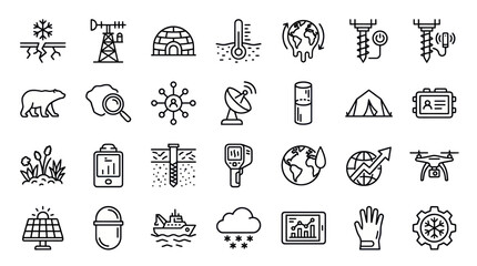 Arctic research and climate change impact science icons. © muhammad