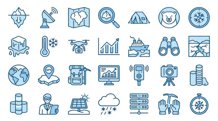 Arctic exploration and polar expedition line icon collection. © muhammad