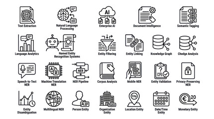 Artificial intelligence and natural language processing technology icons. © muhammad