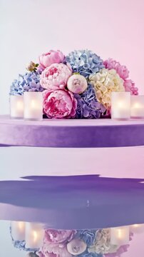 Beautiful Floral Arrangement with Candles and Soft Lighting.