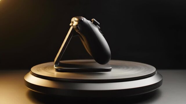 Modern Game Controller Displayed on a Rotating Stand.