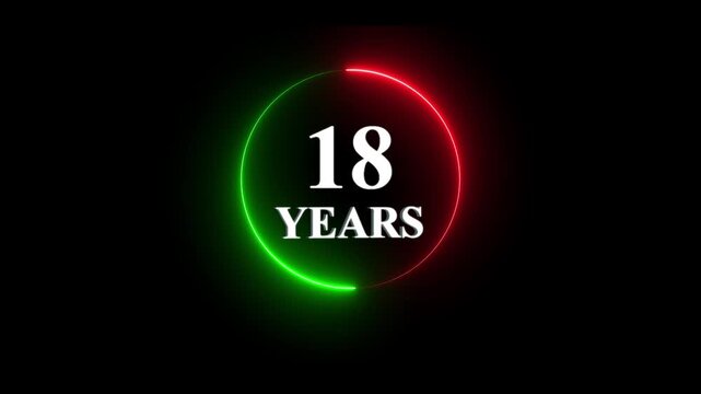 18 years anniversary celebration neon circle motion with glowing red and green light effects birthday