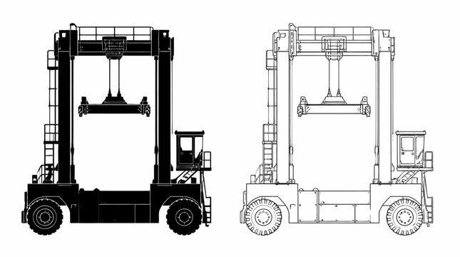 Straddle carrier side view silhouette and line art for port logistics