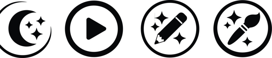 AI magic tool icons featuring creative sparkles, smart editing, digital content generation, and modern interface symbols. © Golapi