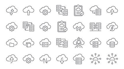 Fototapeta premium Cloud computing and network storage line icons.