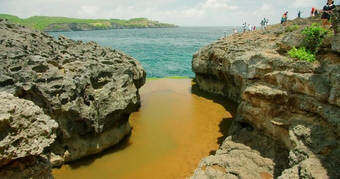 Cliffside tidal pool overlooking the ocean at Angel Billabong beach in Nusa Penida Bali