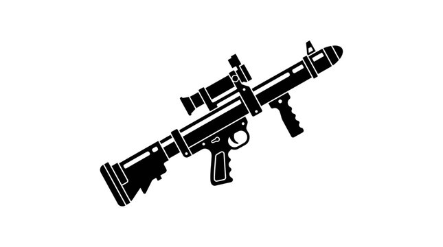 Black Rocket Launcher Silhouette Icon, Military Weapon Vector Art