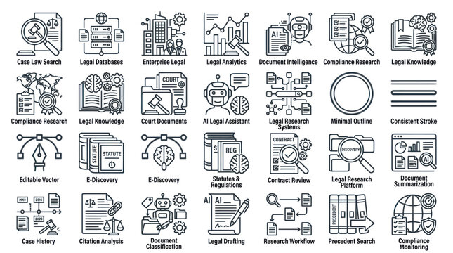 AI legal assistant and document intelligence icons.