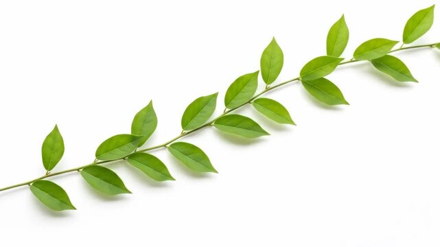 A delicate green leafy branch isolated on a clean and plain white background