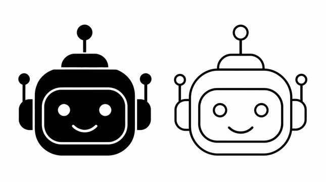 Cute Robot Head Icons in Solid and Outline Styles