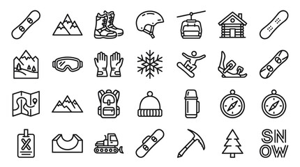 Winter sports and mountain outdoor activity line icons. © muhammad