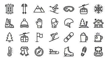 Winter sports, mountain tourism, and outdoor activities icons. © muhammad