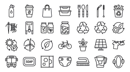 Fototapeta premium Zero waste and sustainable lifestyle product icons.