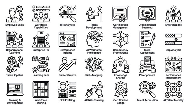 Workforce training talent development and skills mapping icons