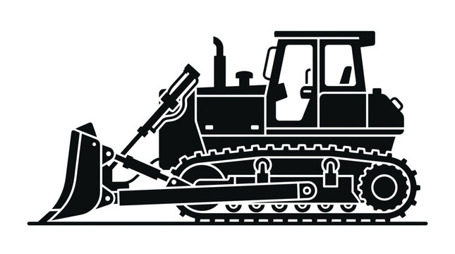 Black Silhouette of a Bulldozer on White Background