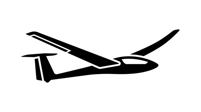 Black Silhouette of a Glider Aircraft in Flight - Isolated Vector Icon