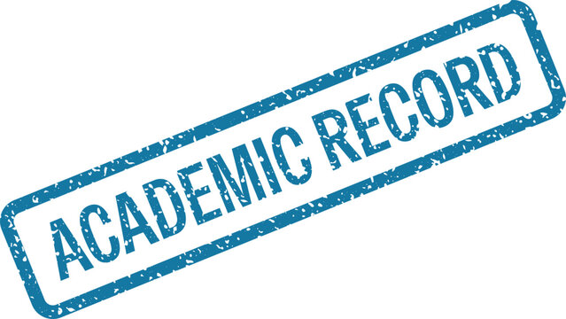 Blue grunge rubber stamp with the text academic record