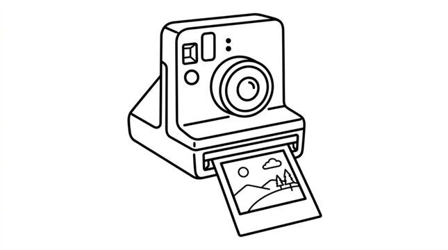 Instant Camera, Polaroid Style, Vector Illustration, Black and White