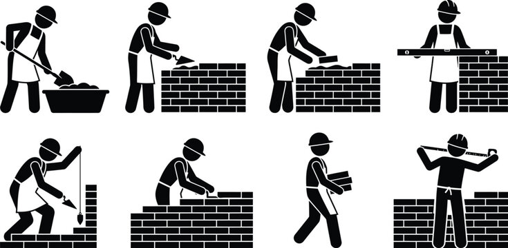 Bricklaying and Masonry Worker Silhouettes