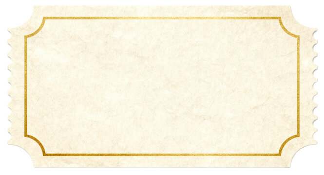 Vintage Blank Rectangular Paper Ticket with Elegant Gold Border Frame for Event Admission and Customizable Text Invitation Card Design Element