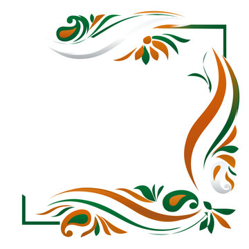 Ornate border, floral frame, green orange design, decorative element, vector illustration