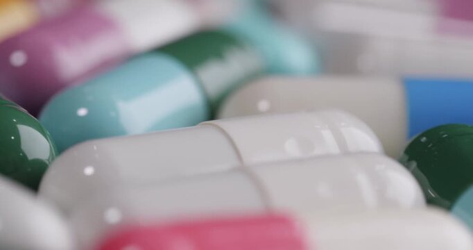 Close up of pill capsule pack., Dolly shot 
