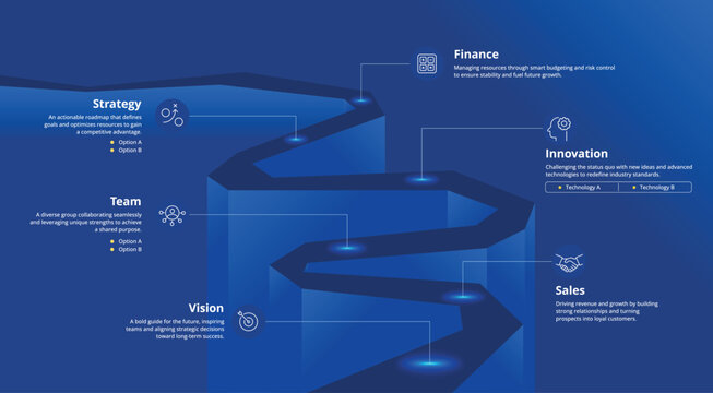 Dark color milestone 6 Steps Modern milestone diagram with road journey concept, presentation vector infographic.
