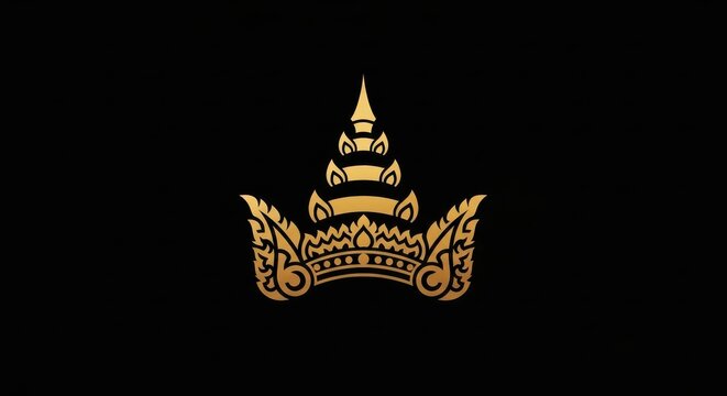 Golden Traditional Thai Crown Chada Vector Illustration Isolated on Black Background for Cultural Design
