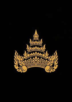 Golden Traditional Thai Chada Crown Illustration - Ornate Southeast Asian Royal Headdress Graphic on Black