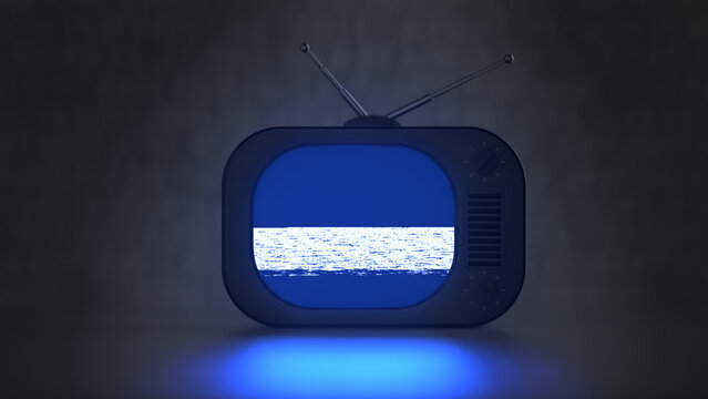 3D render of a vintage television displaying analog static noise and broadcast interference
