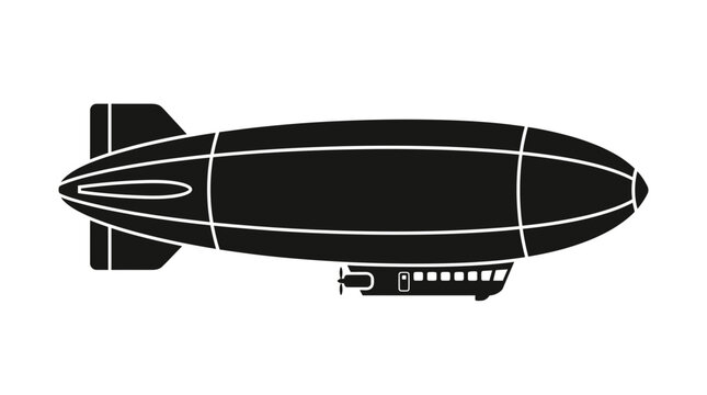 Black silhouette of a vintage blimp or airship with white outline on white background