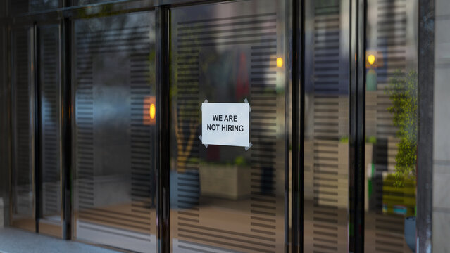We Are Not Hiring Sign on Office Glass Door 3D Render